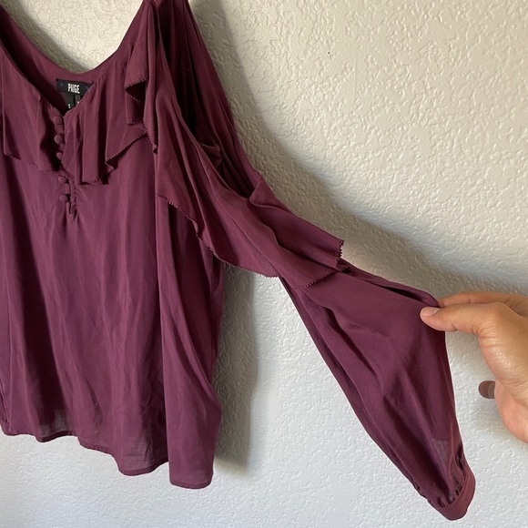 PAIGE Arabeth Cold-Shoulder Silk Blouse Purple Small - Picture 4 of 8